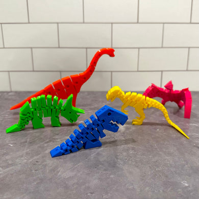 Colorful 3D Printed Articulating Flexible Dinosaurs