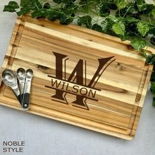 Load image into Gallery viewer, Noble "Wilson" monogram on acacia chopping block