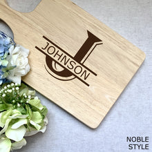 Load image into Gallery viewer, Centered "Johnson" Split Monogram in Noble Style on Small Board