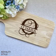 Load image into Gallery viewer, Centered "O'Hara" Split Monogram in Royalty Style on Large Board