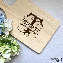 Load image into Gallery viewer, Centered "Thomas" Split Monogram in Royalty Style on Small Board