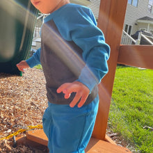 Load image into Gallery viewer, Handmade Solid Color Long Sleeve Raglan Style Shirt Turquoise Color Example Side