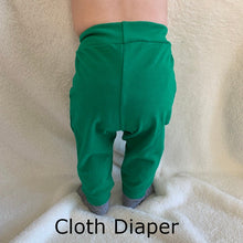 Load image into Gallery viewer, Handmade Solid Color Baby Jogger Pants Green Color Cloth Diaper Example