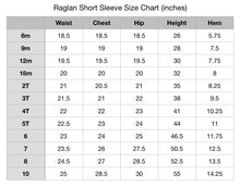Load image into Gallery viewer, Handmade Solid Color Short Sleeve Raglan Style Shirt Size Chart