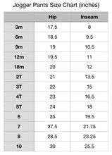 Load image into Gallery viewer, Handmade Solid Color Baby Jogger Pants Size Chart