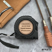Load image into Gallery viewer, Style 3 "loved beyond measure" tape measure with walnut plywood insert