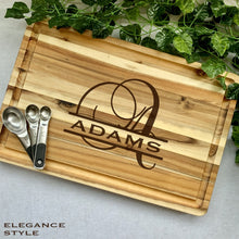 Load image into Gallery viewer, Elegance &quot;Adams&quot; monogram on acacia chopping block
