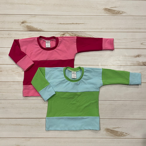 Color Blocked Long Sleeve Dolman Medium Pink/Hot Pink Color and Baby Blue/Lime Color