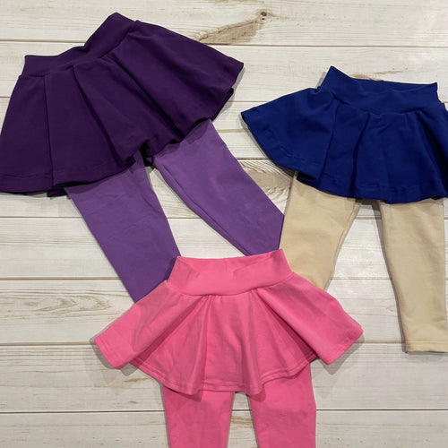 Handmade Solid Color Skirted Leggings Purple/Lilac, Royal/Cream, Medium Pink