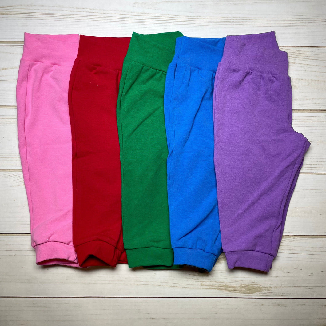 Handmade Solid Color Baby Jogger Pants Medium Pink, Red, Green, Turquoise, Lilac Colors