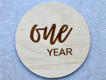 Load image into Gallery viewer, Laser Engraved Wooden Baby Month Milestones Set Photo Prop Close up One Year
