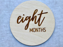 Load image into Gallery viewer, Laser Engraved Wooden Baby Month Milestones Set Photo Prop Close up Eight Months
