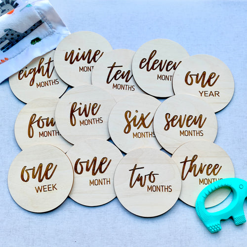 Laser Engraved Wooden Baby Month Milestones Set Photo Prop