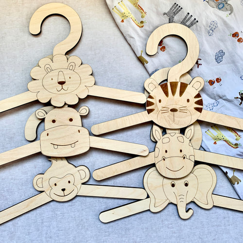 Laser Engraved Jungle Animal Hanger Set