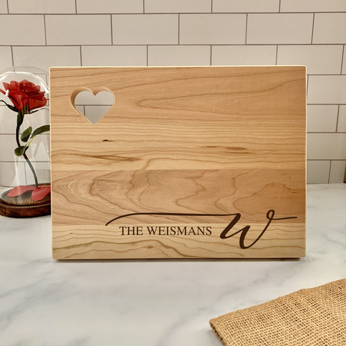 Cutting Board with Heart Cutout and Swooped Monogram